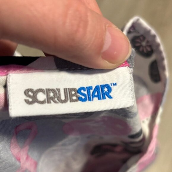 Scrubstar Pink Ribbon and Gray Patterned Scrub Top - Picture 2 of 2